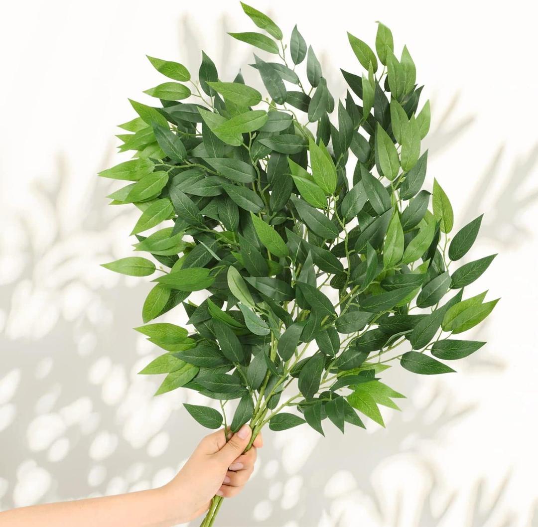 Artificial Italian Ruscus Greenery Stems 27in Faux Green Leaf Garland Branches Hanging Greenery Spray for Wedding Bouquet,Arch,Table Centerpieces and Home Decor (4pcs)