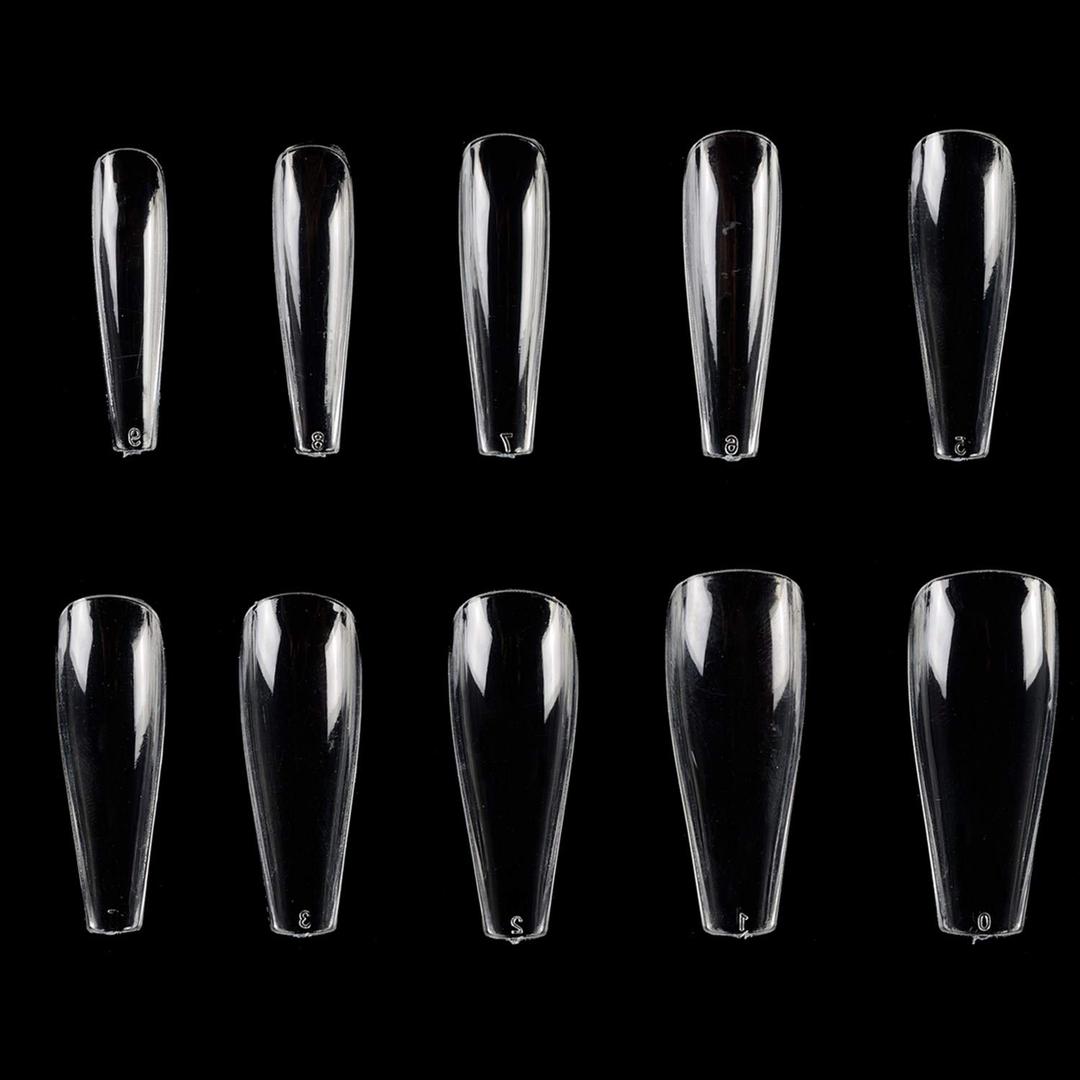2 x MPNETDEAL 500Pcs Coffin Nails Long Ballerina False Nail Tips Full Cover Fake Artificial Acrylic Nails Extension Tips 10 Size for Nail Salon or Home Use DIY Nail Art Size (Clear)