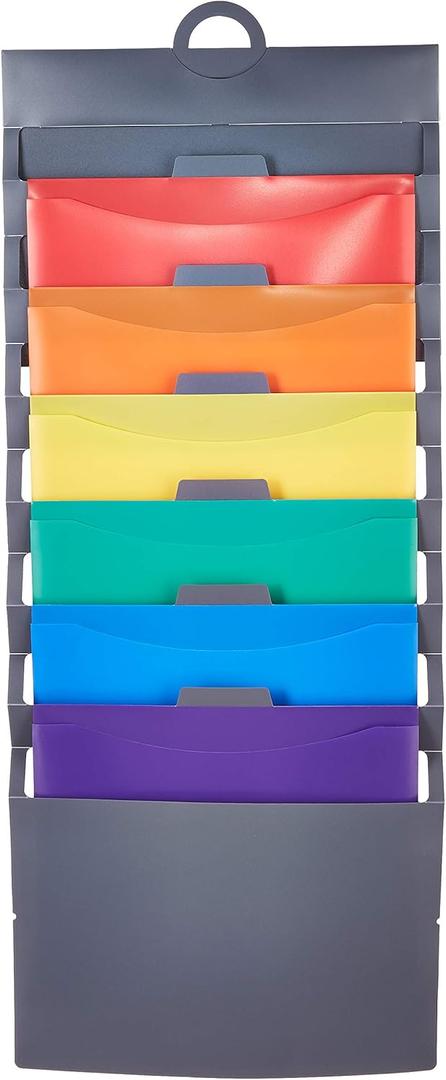 Amazon Basics 36-inch Hanging File Folders, Space Saving Multicolor Organization System with Pockets, Portable Letter Size Paper Storage for Home Office, School & Classroom