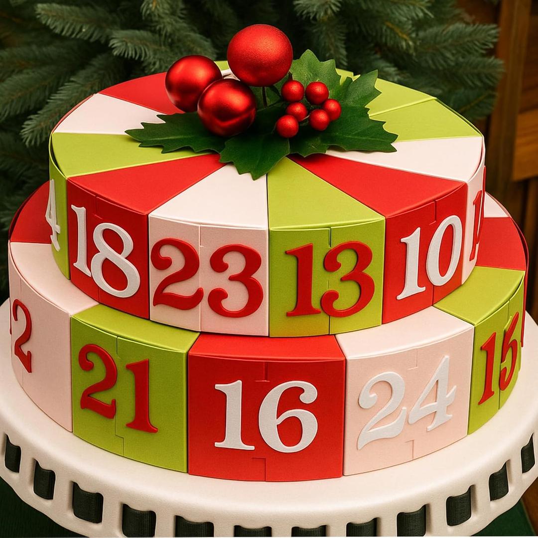 2 x Yinder 24 Pcs Christmas Empty Advent Calendar Boxes to Fill DIY 24 Days Countdown Gift Boxes Double Layer Cake Advent Calendar Fill Your Own for Xmas Holiday Decorations