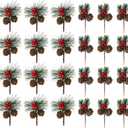 24 PCS Artificial Pine Picks with Pine Needles Branches & Red Berry Stems - 3.15'' Small Fake Berries Pinecones for Crafts, Christmas Tree DIY, Holiday Wreath Decor