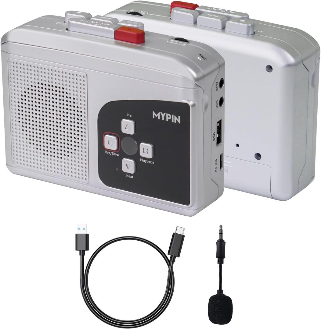 Portable Stereo Walkman Cassette Recorder Player, Converter Cassette to MP3 via USB Flash Drive, Built-in Clear Speakers and Earphone Jack, Support Microphone Recording to Tape