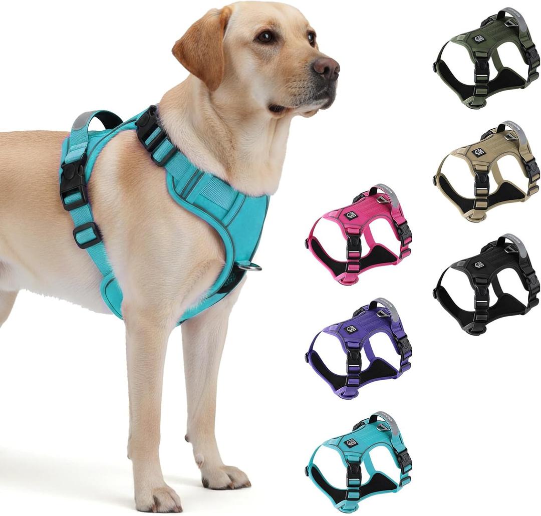 Heavy Duty Tactical Dog Harness for Large Dogs, No Pull Dog Harness with Handle & Front Clip, Reflective Soft Padded, Hook and Loop Panel, Dog Vest for Walking, Service Training, Blue