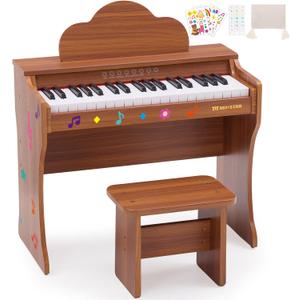 37 Keys Kids Keyboard Piano, Kids Piano Wood Toy with Stool, DIY Stickers, Song Book, Cover, Education Musical Instruments for Girls&Boys Ages 3+