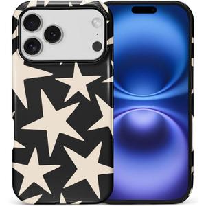 ilikediy for iPhone 17 Pro Max Case, Cute Cool Star Black Hybrid 2 Layer Hard Shell Silicone Protective Pattern Design Case