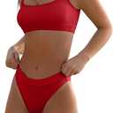 KerryKreey Two Piece Swimsuit for Women Push Up Bikini Top Tummy Control Bathing Suit High Cut Mid Rise Sporty Swimwear Teens, Red, M