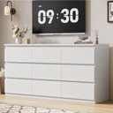 Modern White 9 Drawer Dresser for Bedroom, Simply Chest of Drawers, Wood Storage Dresser with Deep Drawers for Living Room Hallway Entryway, White