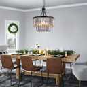 Wellmet Black Crystal Chandeliers, 5 Light Farmhouse Chandeliers for Dining Room, Hanging Light Fixture with Grey Crystal, 2 Tiers Ceiling Lights for Living Room, Kitchen, Bedroom, Entryway, 19.68''D