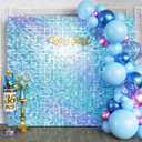 Qcity Rainbow Blue Shimmer Wall Backdrop 36PCS, Black Back Not See-Through Design, Square Sequin Glitter Backdrop Panel, Perfect for Outdoor Events, Birthdays, Wedding and Party Decoration
