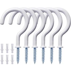 12 Pcs Ceiling Hooks for Hanging Plants, Cups, Utensils and Christmas String Lights, 1-1/4 inch Vinyl Coated Screw-in Plant and Cup Hooks for Wooden and Drywall with Anchors - White