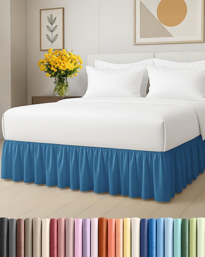 Bedskirt Queen Size Ruffle - 18 inch Drop Dust Ruffle Bed Skirt with Platform - Ultra-Soft, Easy Fit, Premium Hotel Quality - Wrinkle and Fade Resistant - for Women, Men, Kids and Teens - Denim Blue