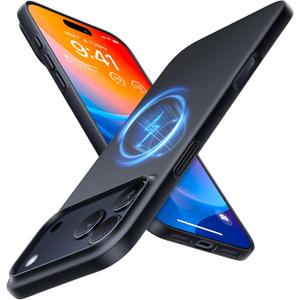 TORRAS Magnetic Slim Fit for iPhone 17 Pro Case 6.3 inch, Ultra-Thin, Compatible with MagSafe, Lightweight Matte Anti-Scratch Hard PC Cover Phone Case for iPhone 17 Pro OriginFit, Deep Black