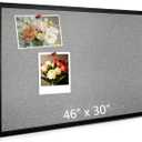 Cork Board, 46x30 Inch Wood Framed Bulletin Board with Gray Fabric