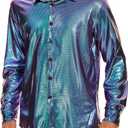 Zando Mens Disco Shirt Outfit Retro 70s Shirts for Men Sequin Glitter Long Sleeve Button Down Disco Outfits Party Costume (XXL)