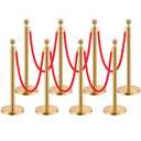 8-Pack Stainless Steel Stanchions and Velvet Ropes (6 Red 5ft), Sand-Filled Crowd Control Barriers for Weddings, Exhibitions, Events(Gold)