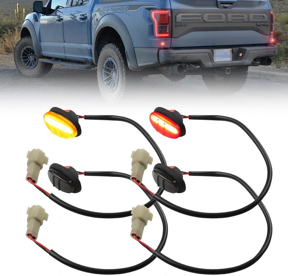 Front & Rear Fender LED Side Marker Lights for Fo-rd F150 Raptor 2016-2020, F150 Smoked Lens Side Bumper Marker Lamps, F150 Amber & Red LED Side Markers Turn Signal Lights, 4 PCS
