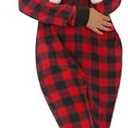 Giggling Getup Women Christmas Pajamas, Buffalo Plaid Pajamas with Hood, Flannel Sherpa One Piece PJ Size S