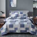 Bedspread Set Queen/Full Size Plaid Quilt Bedding Queen Grey Blue Patchwork Modern Lightweight Quilt Bedspread Home Reversible Coverlet-Soft Polyester 3 Piece Quilt Set Collection