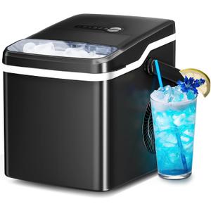 Antarctic Star Ice Maker Countertop with Auto-Cleaning, 26Lbs/24Hrs, 9 Cubes in 6 Mins, One-Click Button, 2 Sizes of Bullet Ice, Energy Saving Ice Machine, for Kitchen, Office, Dorm, Black