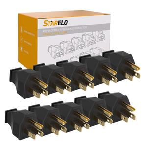 STARELO 10PCS Electrical Replacement Plug NEMA 5-15P Extension Cord Ends Black Shell 125V 15A 2Pole 3Wire.(Male)