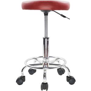 KKTONER PU Leather Round Rolling Stool with Foot Rest Swivel Height Adjustment Spa Drafting Salon Tattoo Work Office Massage Stools Task Chair Cushion 14 inches (Red)