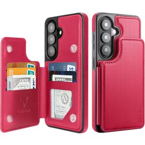 COBEAR for Samsung Galaxy S26 Wallet Case with 5 Card Holder, PU Leather, RFID Blocking, Kickstand Shockproof Women Men Phone Cover for Samsung Galaxy S26, Red