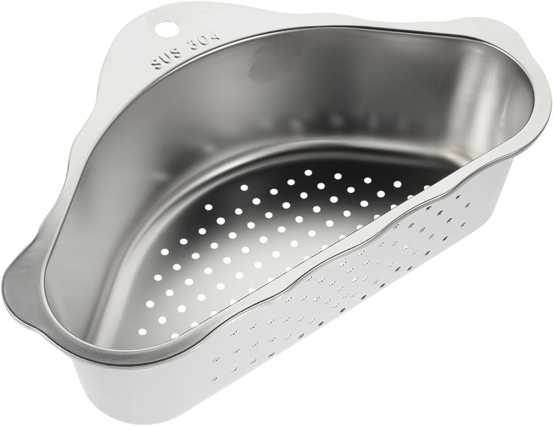 Stainless Steel Triangle Sink Drain Basket with Suction Cup Kitchen Strainer for Food Storage and Efficient Water Drainage 9.64X6.1X2.95 Inches