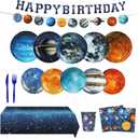 Outer Space Theme Birthday Party Supplies,Galaxy Planet Outer Space Paper Plates and Napkins Kit,for Solar System Planets Baby Shower Birthday Party Decorations,Serves 30