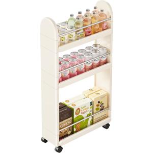 MiaLi 3 Tier Slim Storage Cart with Wheels, 1 PCS White Utility Slim Cart with Plastic, Adjustable Size for Laundry Kitchen Bathroom Narrow Places, Easy to Clean, Space Saving (White)