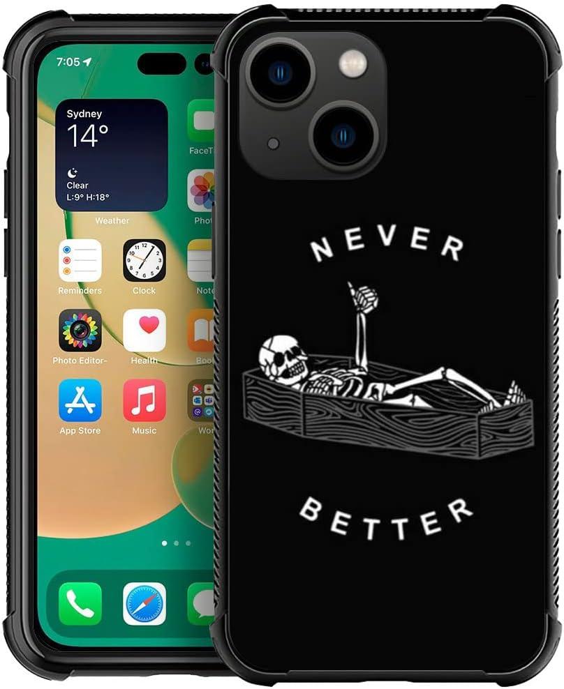 ZHEGAILIAN Compatible with iPhone 14 Plus Case, Never Better Skeleton Cases, Tempered Glass Back+Soft Silicone TPU Shock Protective Case for Apple