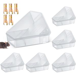 Qualirey 6 Pcs Mice Station with Key Triangle Mouse Station Lockable Reusable Bait Box, Enclosed Design for Indoor and Outdoor Use, Suitable for Small Mice (Translucent)