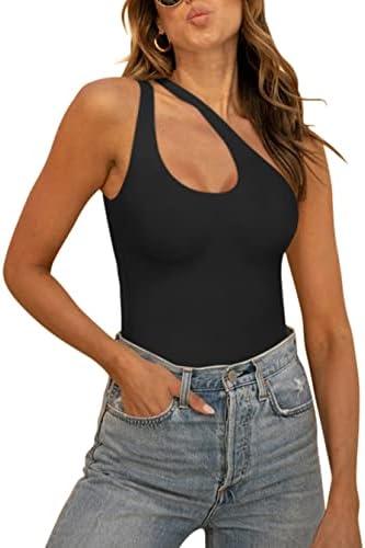 REORIA Butsmooth® Women's Trendy Sexy Plunge One Shoulder Sleeveless V Backless Going Out Tank Bodysuits Tops XL