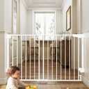 Cumbor Expandable 31.6-48" Baby Gate for Stairs, Wall-Mounted, 2-in-1 No Bottom Bar Dog Gate Indoor, Auto Close Pet Gate for Doorways with Large Walk Thru Door, Child-Proof Gate for Kids (White)