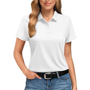 Boladeci Women's Golf Polo Shirts Short Sleeve UPF 50+ Sun Protection 4-Button Tennis Collared Shirts (Large, White)