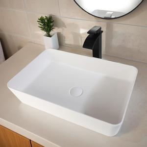 White Rectangular Vessel Sink with Pop-up Drain - 22"x14" Bathroom Stone Resin Basin Bowls Above Counter Bowl Sinks For Modern Bathrooms (NO TAP)