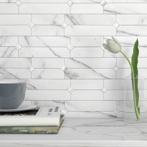 M MOFIT Stone Kitchen Backsplash Peel and Stick Tile Stickers Matte Linear Mosaic Wall Panels Bathroom Waterproof, 10Sheets, White Silver