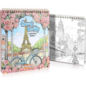 Coloring Book for Adult, 30 Pages Hues of The City, Color Urban Street Scenes, Architecture Building Stores, Fun Coloring Activities for Women Teen, Painting Pages for Relax Stress Relief