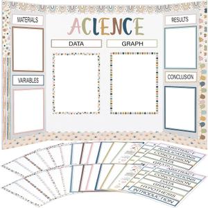 Dispowreath 114 Pcs Science Fair Board Supplies 60 Trim Scalloped Poster Boards 48 Presentation Subtitles 6 Project Titles for Classroom Display Boards(Boho Style)