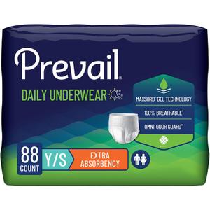 Prevail Daily Protective Underwear - Unisex Adult Incontinence Underwear - Disposable Adult Diaper for Men & Women - Maximum Absorbency - Small - 88 Count (4 packs of 22)