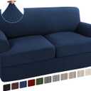 Turquoize 3 Piece T Cushion Loveseat Slipcovers Sofa Cover for 2 Cushion Couch Cover Washable Sofa Slipcover Furniture Covers with 2 Individual T Cushion Seat Covers (2 Cushion Loveseat, Navy)