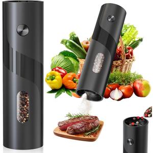 Electric Pepper or Salt Grinder Mill,Automatic Pepper Mill with LED Light,Battery Powered Automatic Pepper Grinder,Refillable and Adjustable Coarseness Pepper Grinder(1 Pack Black)