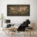 KUNHAAH Canvas Wall Art lagre Brown map of the World Painting Ready to Hang Framed Vintage World Map Artwork Prints for Living Room, Office Decor, Large Map Wall Decor 20"x40"