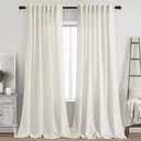 Back Tab Linen Curtains 96 inches Long 2 Panels Set for Living Room Sliding Glass Door Ivory Cream Semi Sheer Curtains Light Filtering Canvas Cloth Linen Drapes 96 inch Floor to Ceiling Length (Natural)
