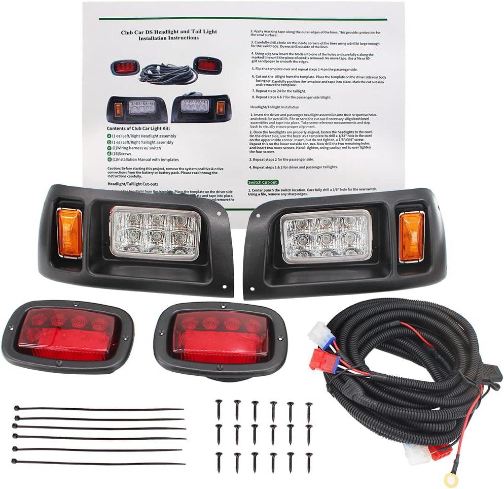 COOL STAR LED Lighting 12V Headlight Tail Light Kit Compatible with Club Car DS 1993-UP Gas & Electric Street Legal Golf Cart with Installation Instruction
