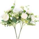 Artificial Flowers Fake Peony Silk Mini Plastic Bridal Flowers for DIY Wedding Bouquets Home Decorations 2 Packs (Cream)