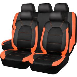 CAR PASS Leather Seat Covers, Breathable Universal Car Seat Cover Full Set for Cute Women Girly,5mm Composite Sponge Inside,Airbag Compatible Fits Most Auto,SUVs,Trucks,Vans(Full Set,Black&Orange)