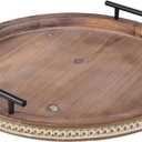 Coffee Table Tray, Wooden Tray with Handles, Beaded Round Decorative Trays for Home Decor Kitchen Counter Living Dinning Room Countertop Display (Brown)