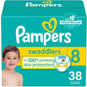 Pampers Swaddlers Diapers, Size 8 (30+ lbs), 38 Count, Absorbent, Keeps Baby Dry and Comfortable, Skin Safe Disposable Baby Diaper (Packaging May Vary)