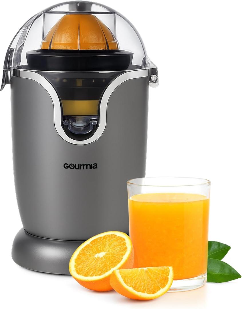 Gourmia Hands Automatic Citrus Juicer with One-Touch Operation - Universal Cone, Anti-Drip Spout, Dishwasher Safe Accessories, Compact, Quiet 60W Motor