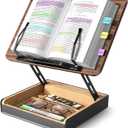 Book Stand with Storage, Book Holder for Reading Hands Free, Wooden Cookbook Stand for Kitchen Counter, Adjustable Reading Stand for Desk, Recipe Stand, Book Prop for Book Lovers